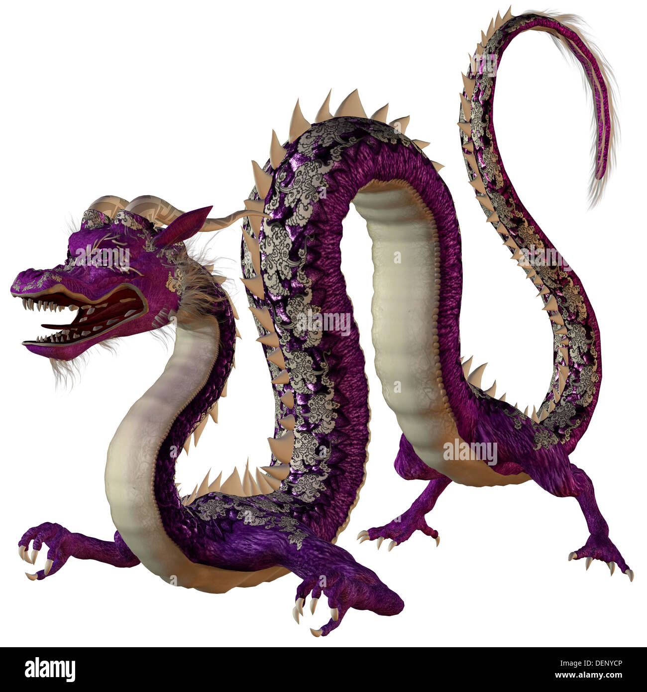 Ein Geschöpf von Mythos und Phantasie der Drache ist ein heftiger Monster mit Hörnern und große Zähne. Stockfoto