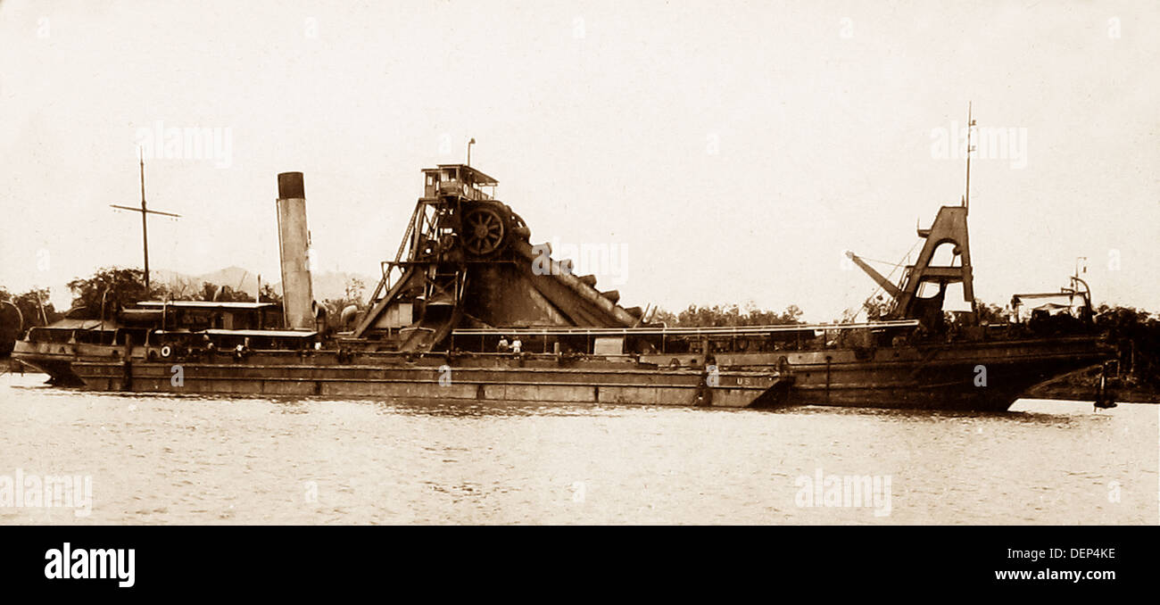 Bau des Panama-Kanals - ein Hochsee-Eimer Bagger - 1900 Stockfoto