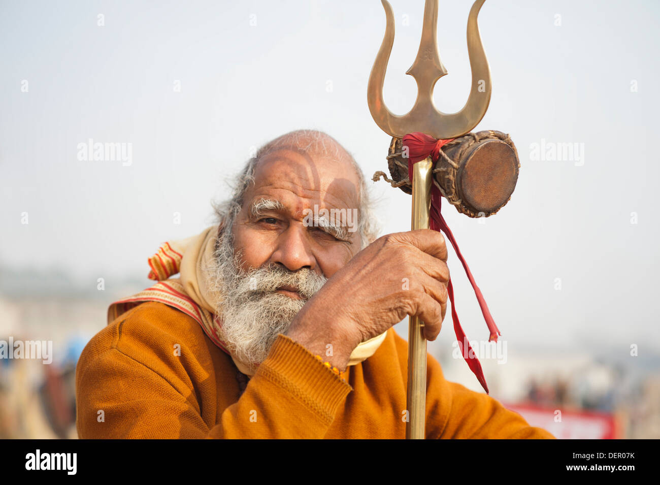 Porträt von Sadhu bei Maha Kumbh, Allahabad, Uttar Pradesh, Indien Stockfoto