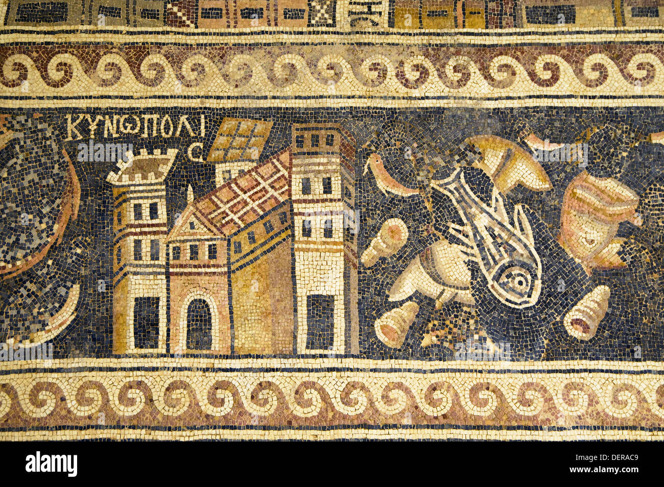 Jordan, Umm Ar-Rasas, archäologische Stätte, Mosaiken der Kirche St. Stephan, enthält eine sehr große, perfekt erhaltene Mosaik Stockfoto