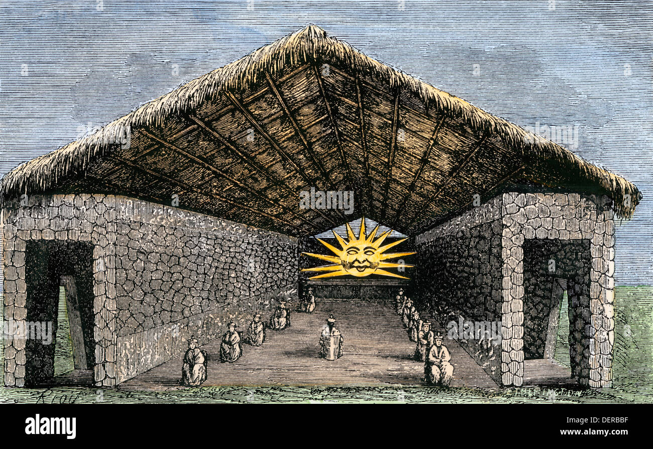 Inka Tempel der Sonne (Wiederherstellung). Hand - farbige Holzschnitt Stockfoto