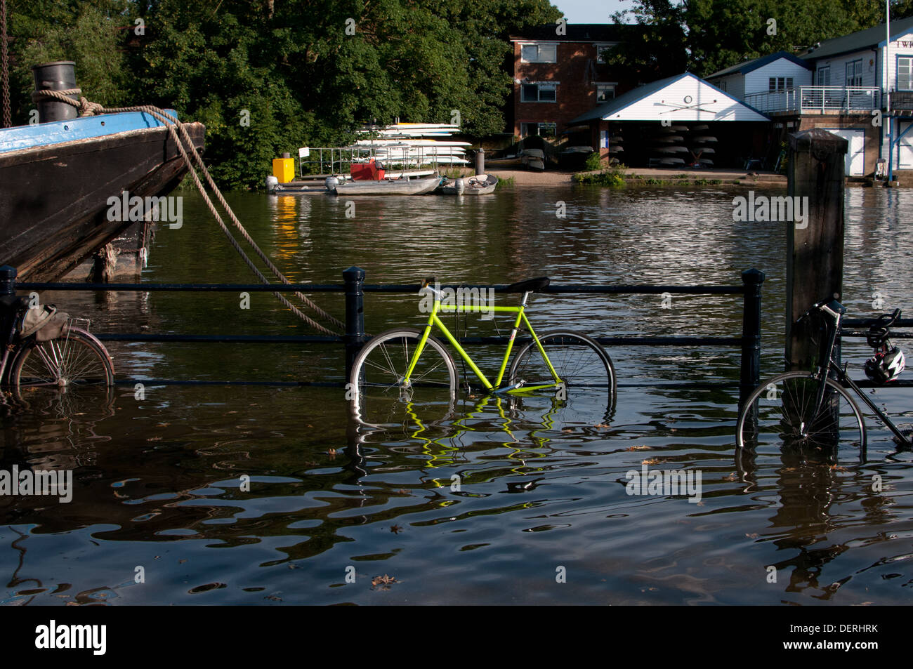 Fahrrad in Thames Twickenham am Fluss getaucht Stockfoto