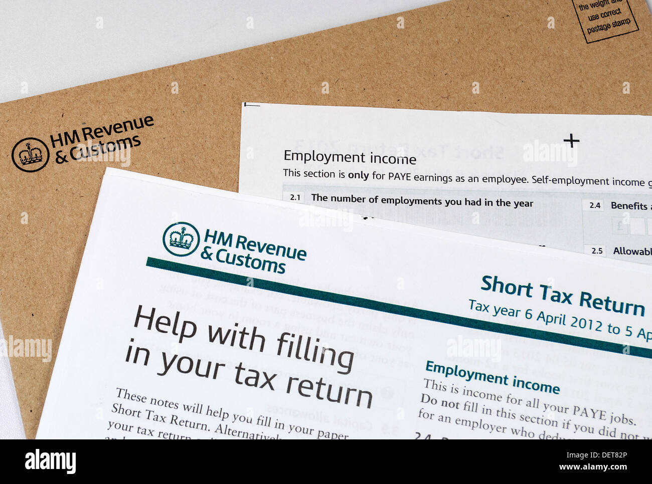 HMRC Einkommensteuererklärung Formulare Stockfoto