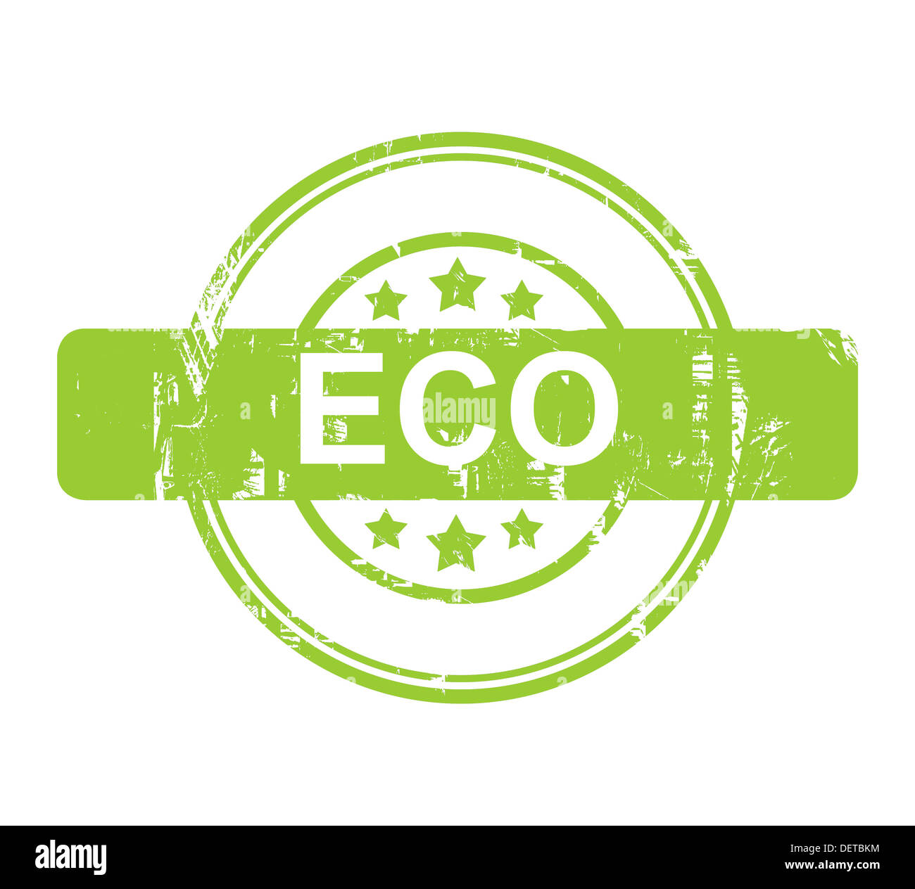 Green Eco Stempel mit Sternen isoliert auf einem weißen Hintergrund. Stockfoto