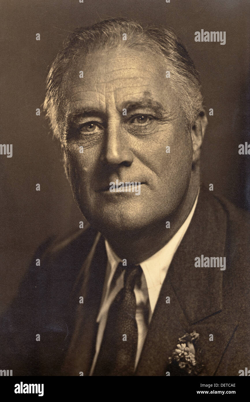 Vintage offizielle wwII Ära Portrait von Präsident Franklin d. Roosevelt im Sepia-Ton Stockfoto