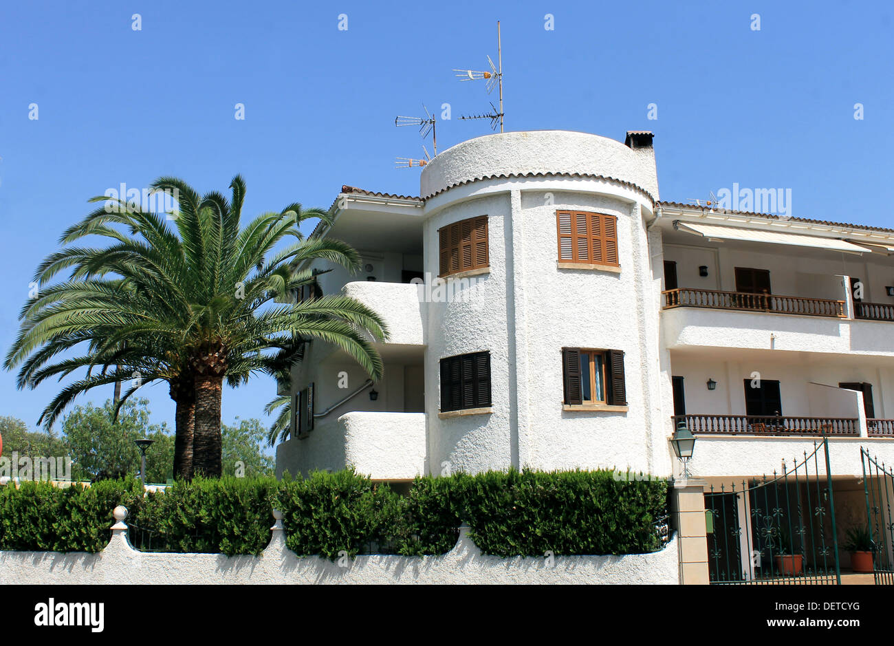 Exterieur des weißen spanischen Heimat, Mallorca, Spanien. Stockfoto