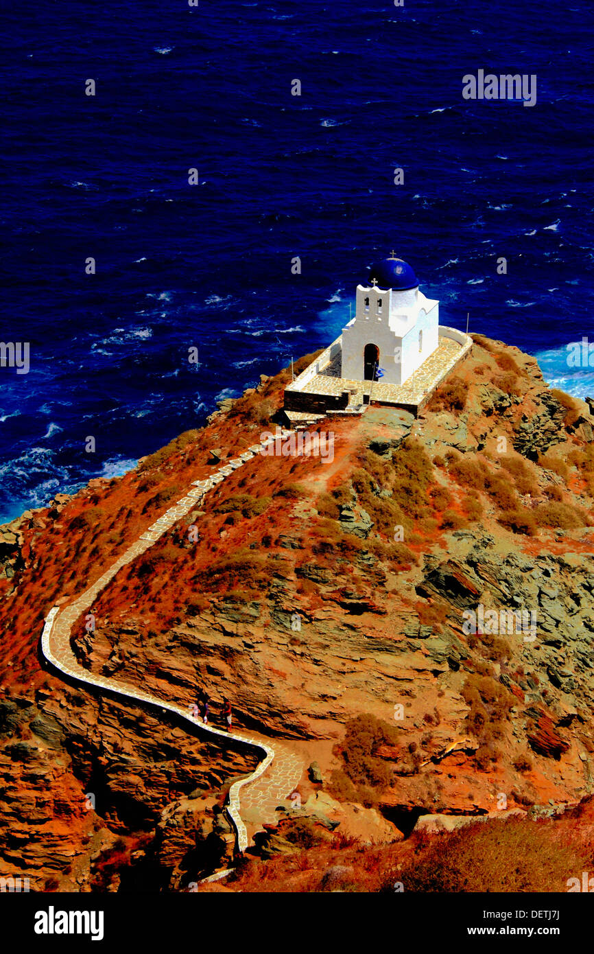 Griechenland, Kykladen-Inseln, Sifnos, die Kapelle der sieben Märtyrer unter Kastro. Stockfoto
