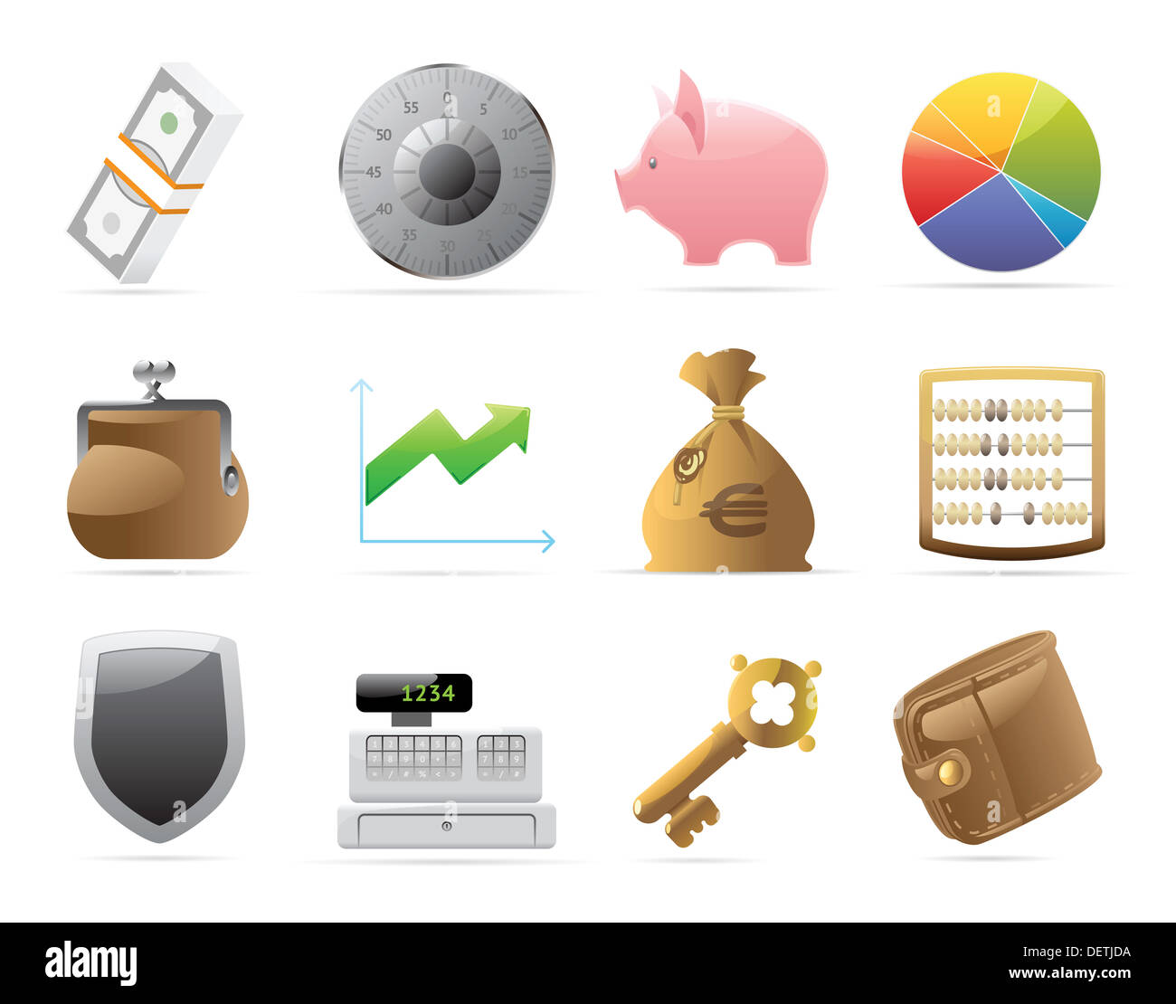 Symbole für Finanzen, Geld und Sicherheit. Stockfoto