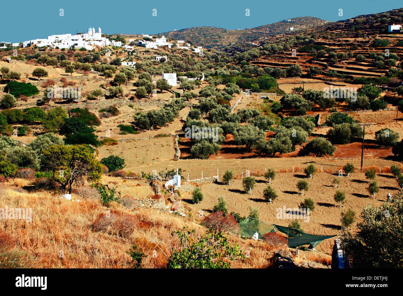 Griechenland, Kykladen, Ano Petali Dorf, Apollonia, Landschaft. Stockfoto