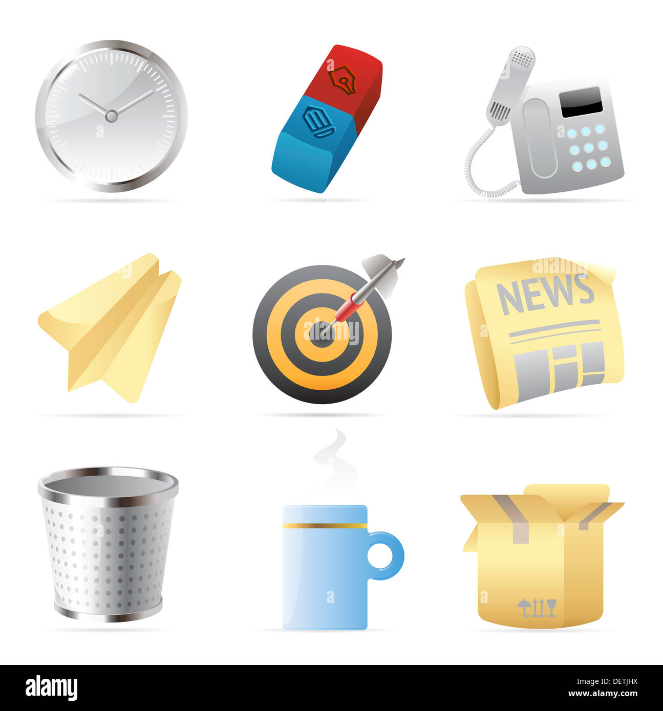 Symbole für Büro- und Schreibwaren. Stockfoto