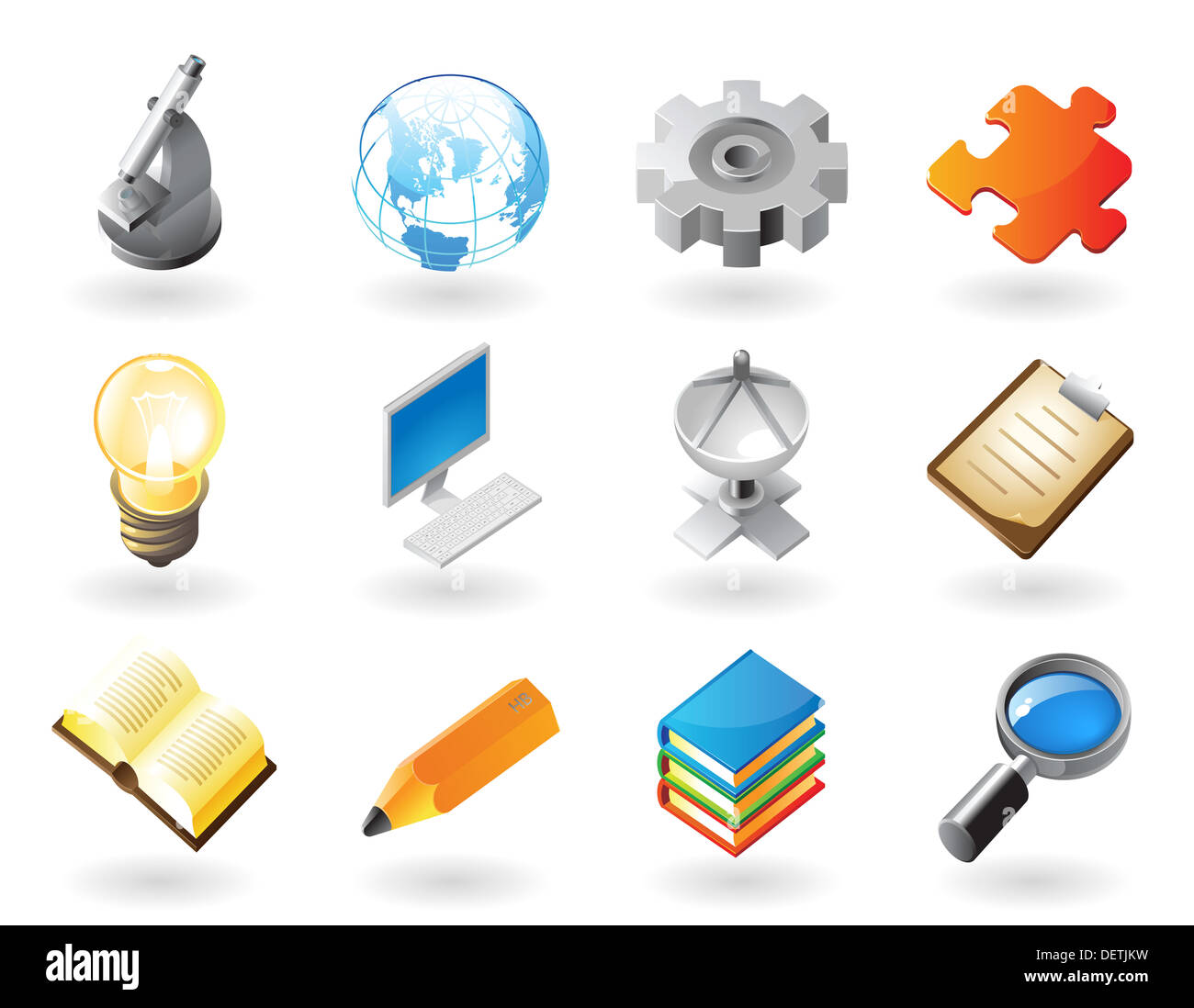 Hoch detaillierte realistische Icons für Wissenschaft, Wirtschaft und Technik. Stockfoto