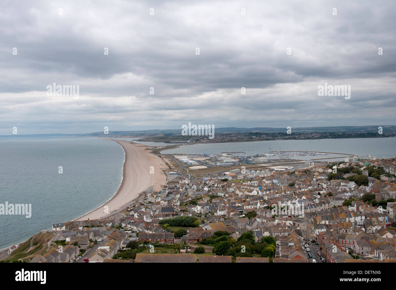 Formular der Isle of Portland in Richtung Chesil Beach und Weymouth anzeigen Stockfoto