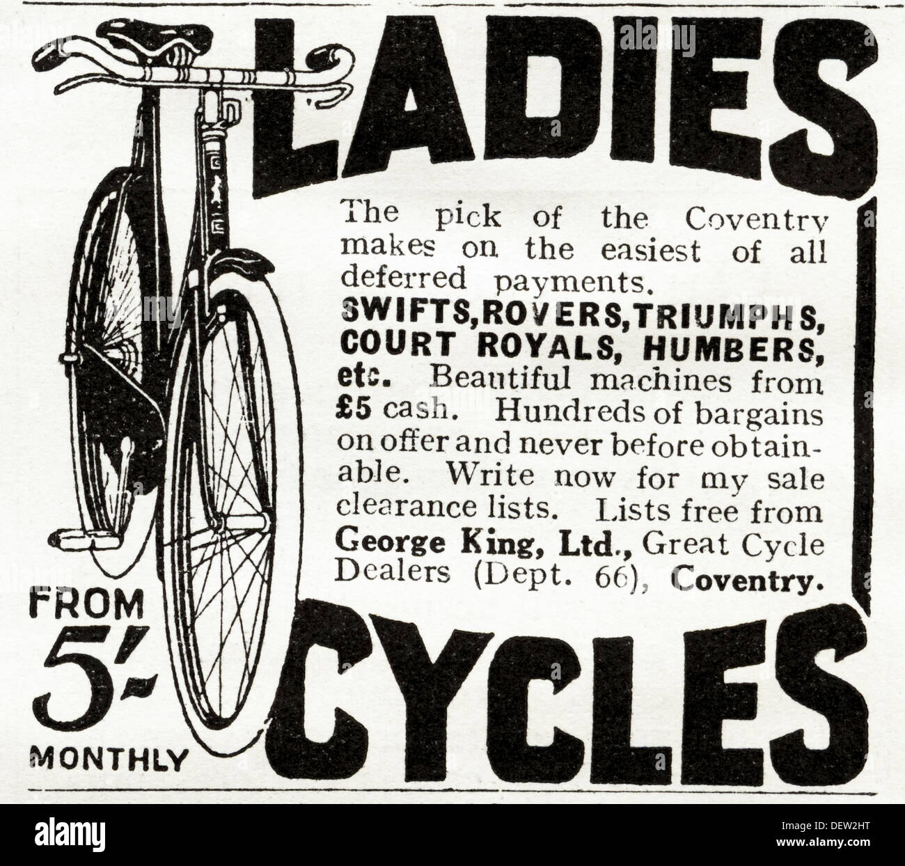 Original 1920er Jahre Werbung Werbung Damen Zyklen, Verbraucher Magazin Anzeige ca. 1924 Stockfoto