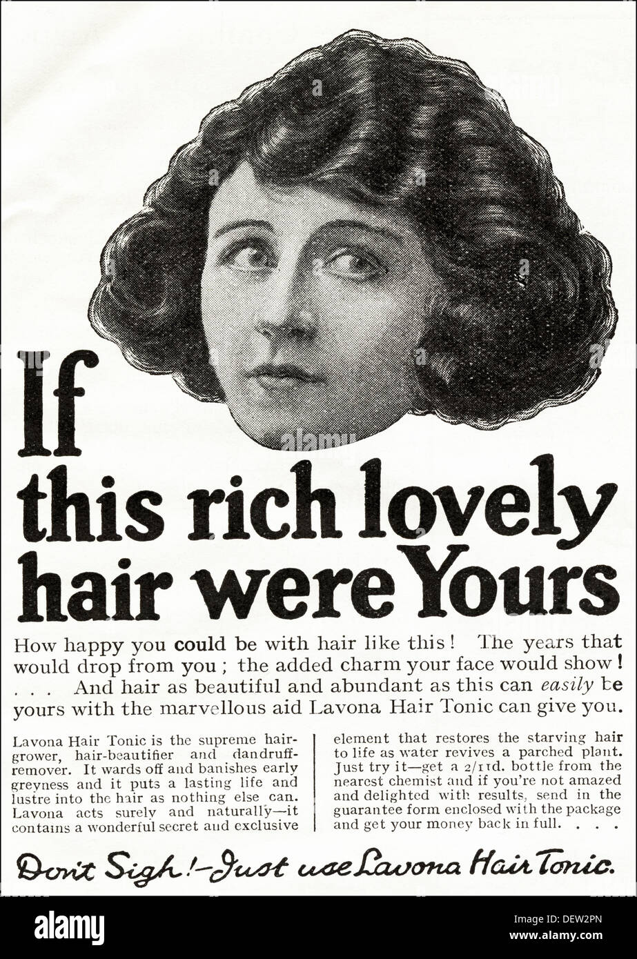 Original 1920er Jahre Werbung Werbung LAVONA HAIR TONIC, Verbraucher Magazin Anzeige ca. 1924 Stockfoto