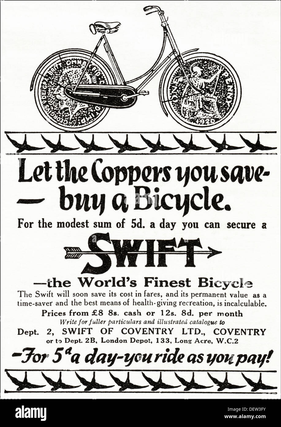 Original 1920er Jahre Werbung Werbung das SWIFT-Fahrrad, Verbraucher-Magazin Anzeige ca. 1924 Stockfoto