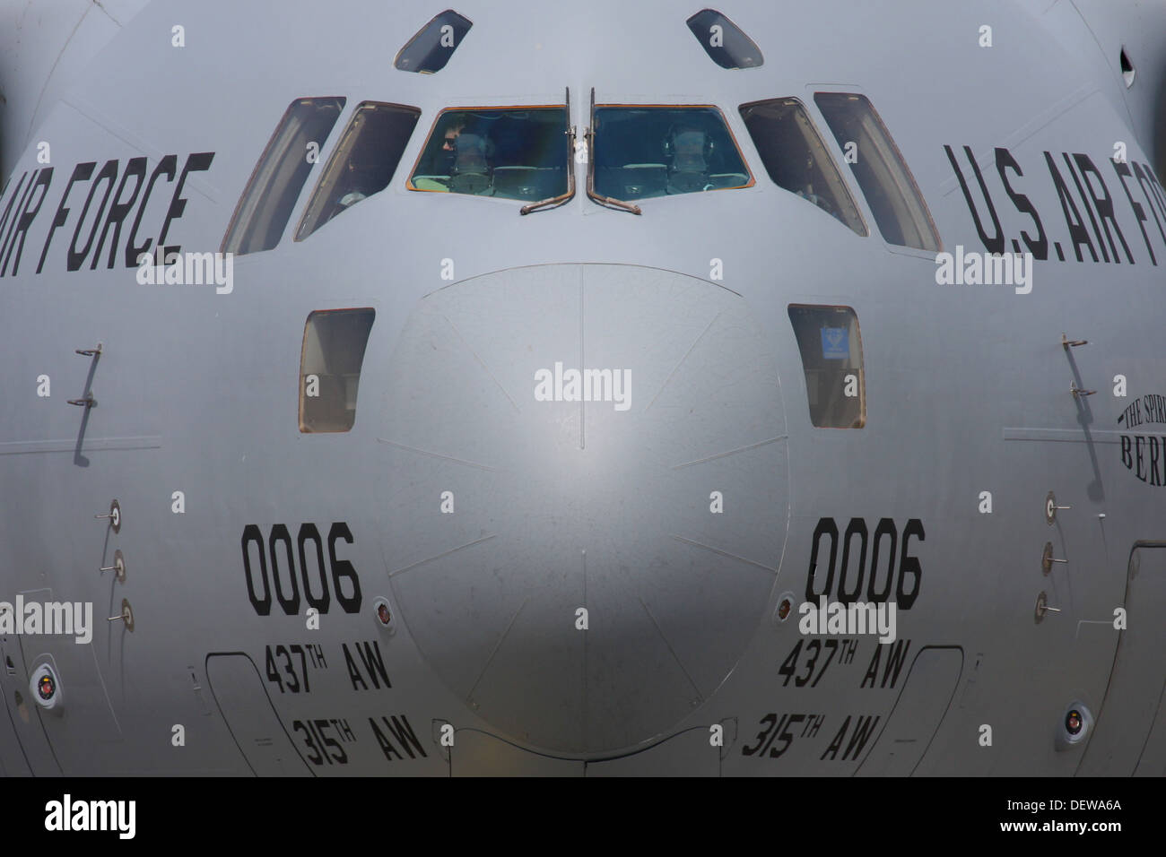 Nase Blick auf Boeing C-17A Globemaster von US Air Force Stockfoto