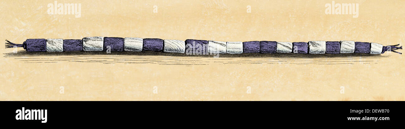 Weiß und Lila Native American Wampum. Hand - farbige Holzschnitt Stockfoto