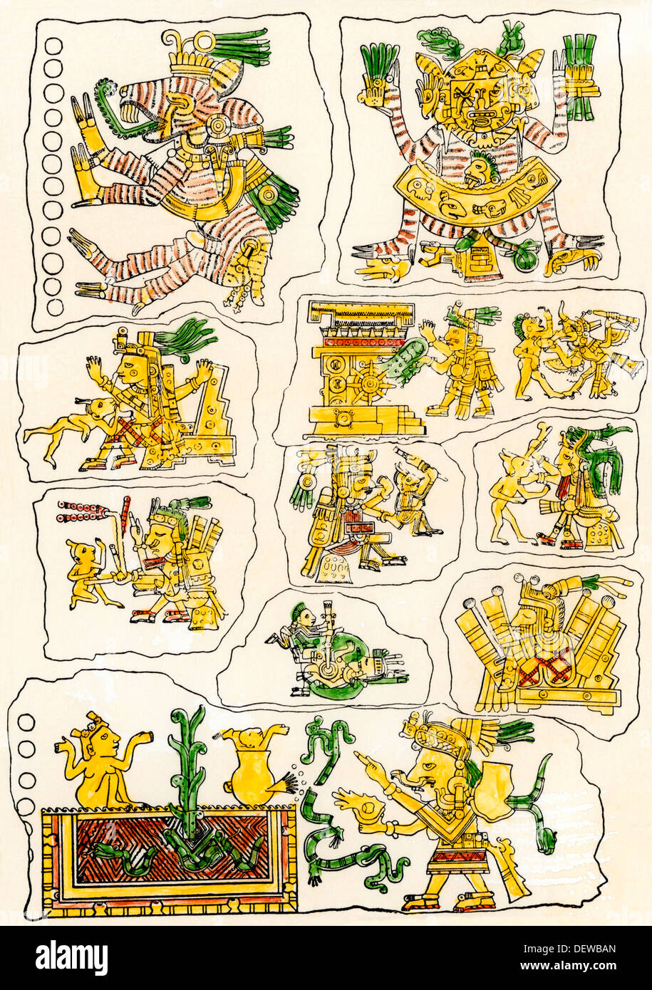 Aztec Bild schreiben aus Mexiko. Hand - farbige Holzschnitt Stockfoto