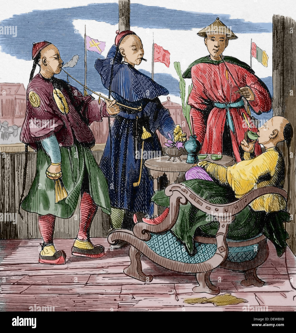 Asien. China. Chinesische Männer Kleid, c. 1850. Farbige Gravur. Stockfoto