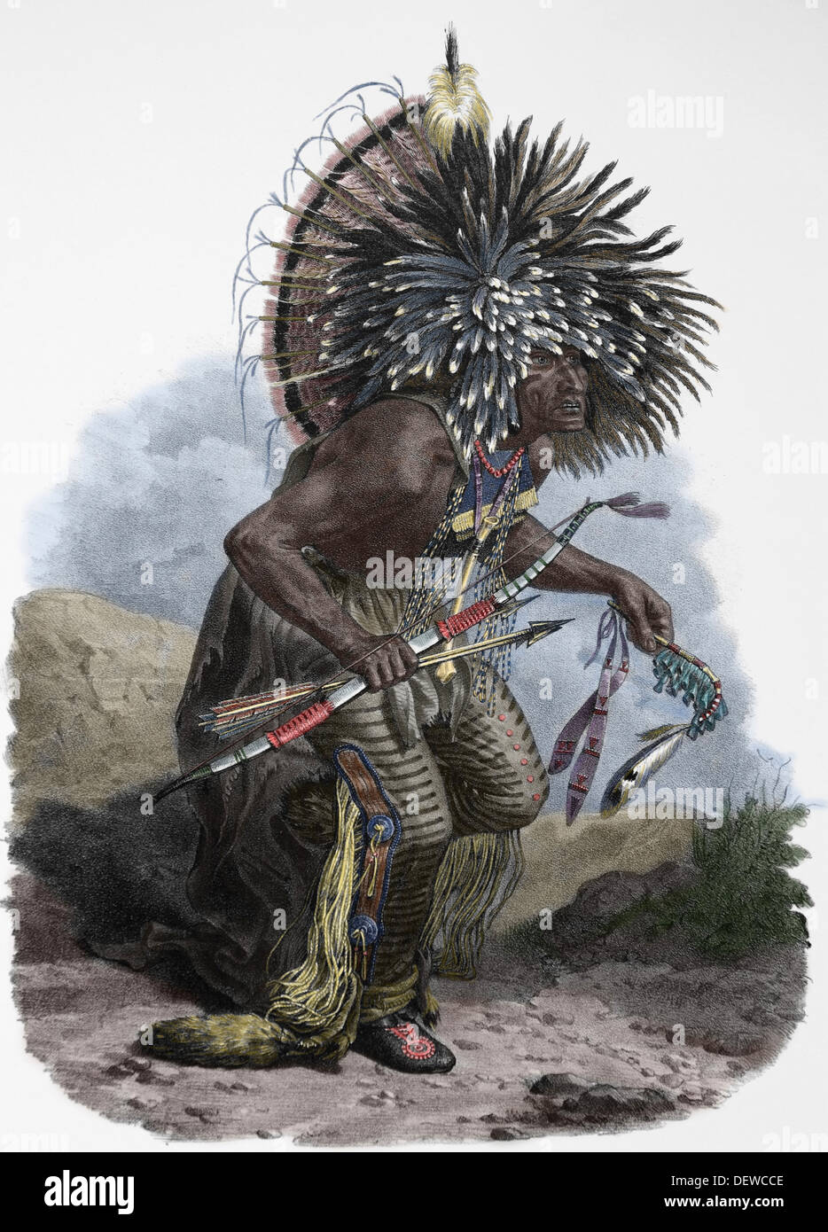 Native Americans. Einheitsstaat. Chef. Engraving.19th Jahrhunderts. Spätere Färbung. Stockfoto