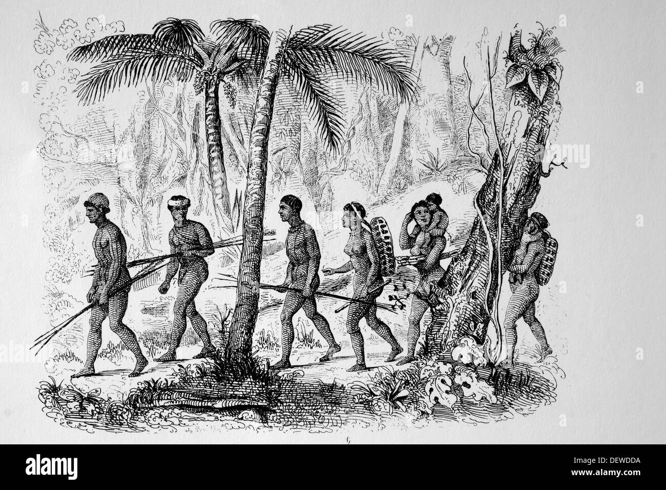 Amerika. Brazilien. Mitglieder der Puri Stamm, zentral-Brasilien, c.1840. Sie sind ausgestorben. Gravur. Stockfoto