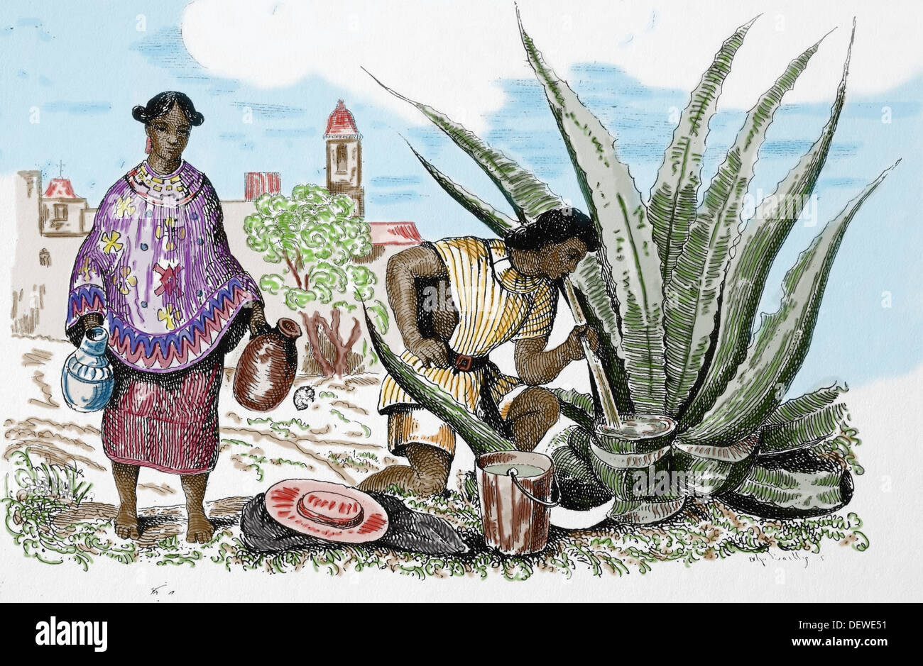 Amerika. Mexiko. Ureinwohner im Süden Mexikos, um 1840. Gravur. Farbige. Stockfoto