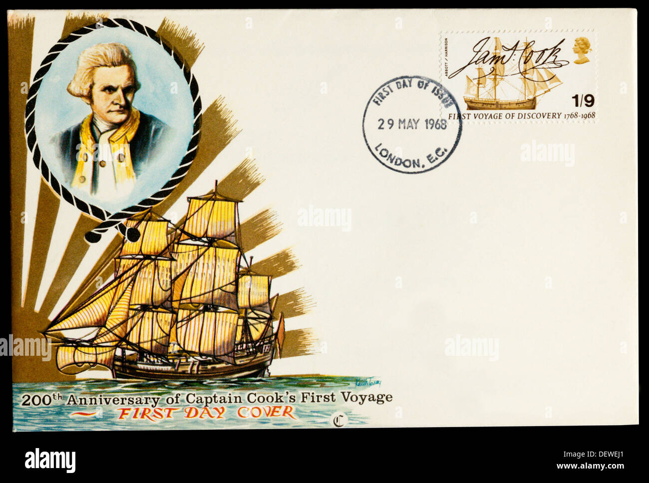 Ersten Tag decken zum Gedenken an den 200. Jahrestag der ersten Reise Captain Cook. Stockfoto