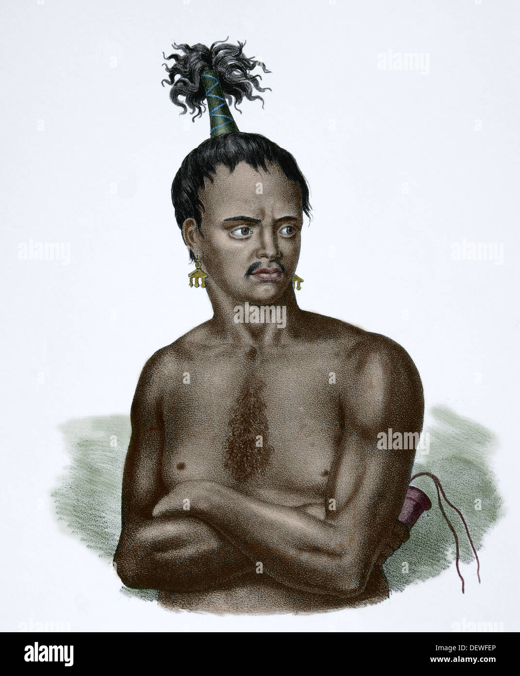 Südost-Asien. Indonesien. Mann aus der kleinen Sunda-Inseln, um 1840. Farbige Gravur. des 19. Jahrhunderts. Stockfoto
