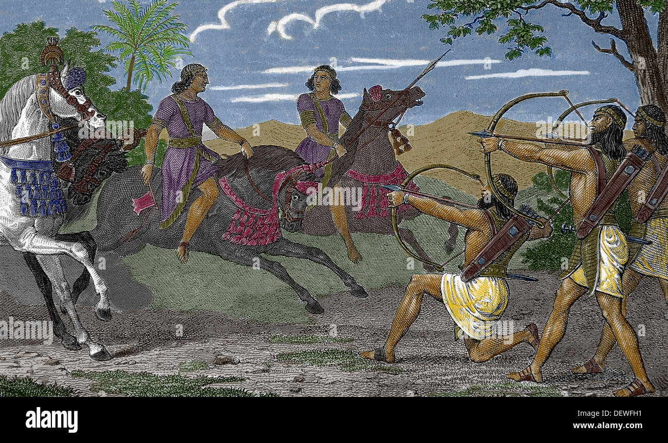 Mesopotamien. Assyrien. Assyrer. Gravur. Farbige Stockfoto