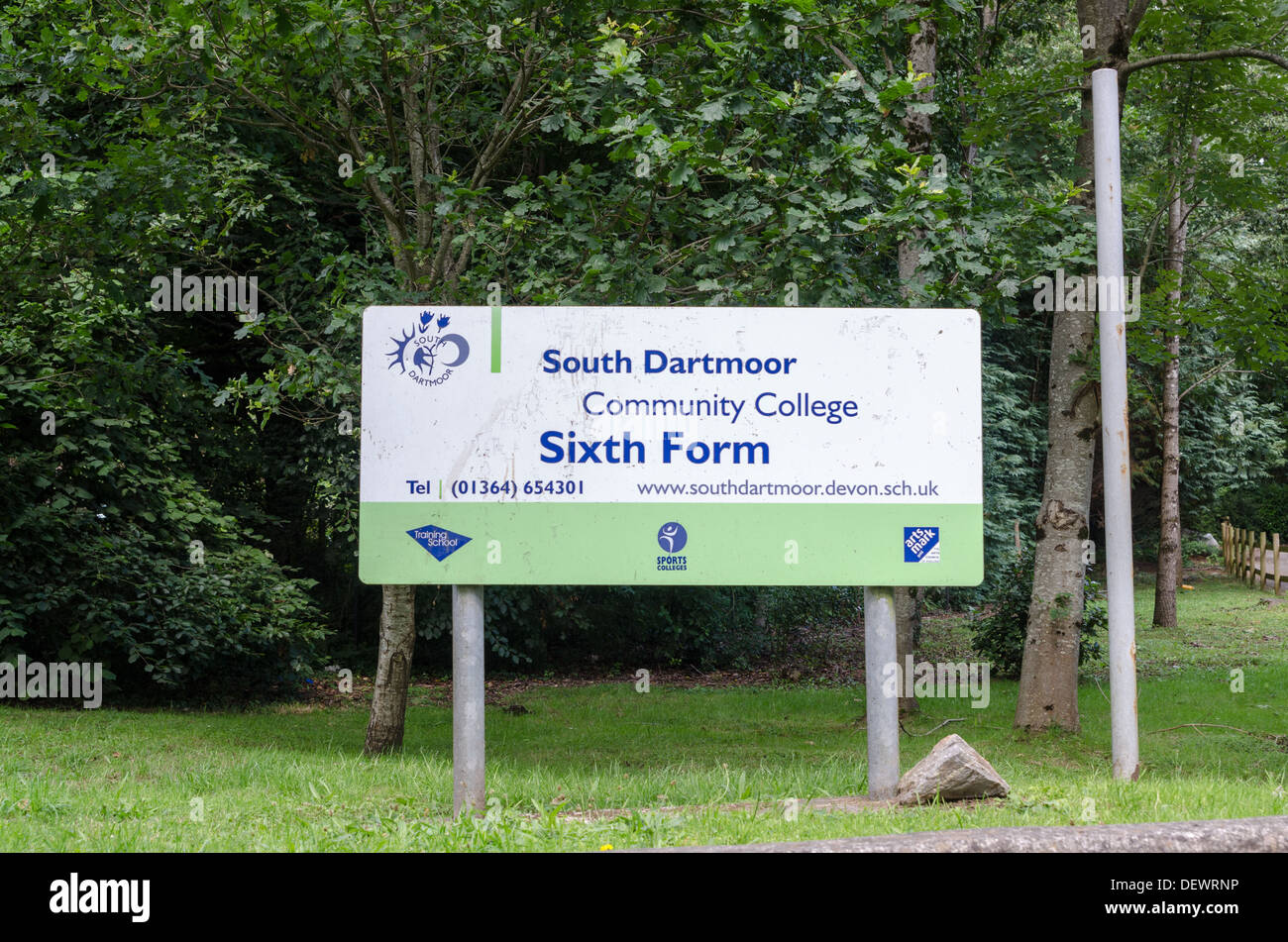 Süden Dartmoor Community College Sixth Form Zeichen in Ashburton, Devon Stockfoto