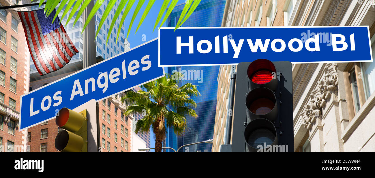 Hollywood Los Angeles Rotlicht Zeichen Abbildung auf California Elemente Passepartout Stockfoto