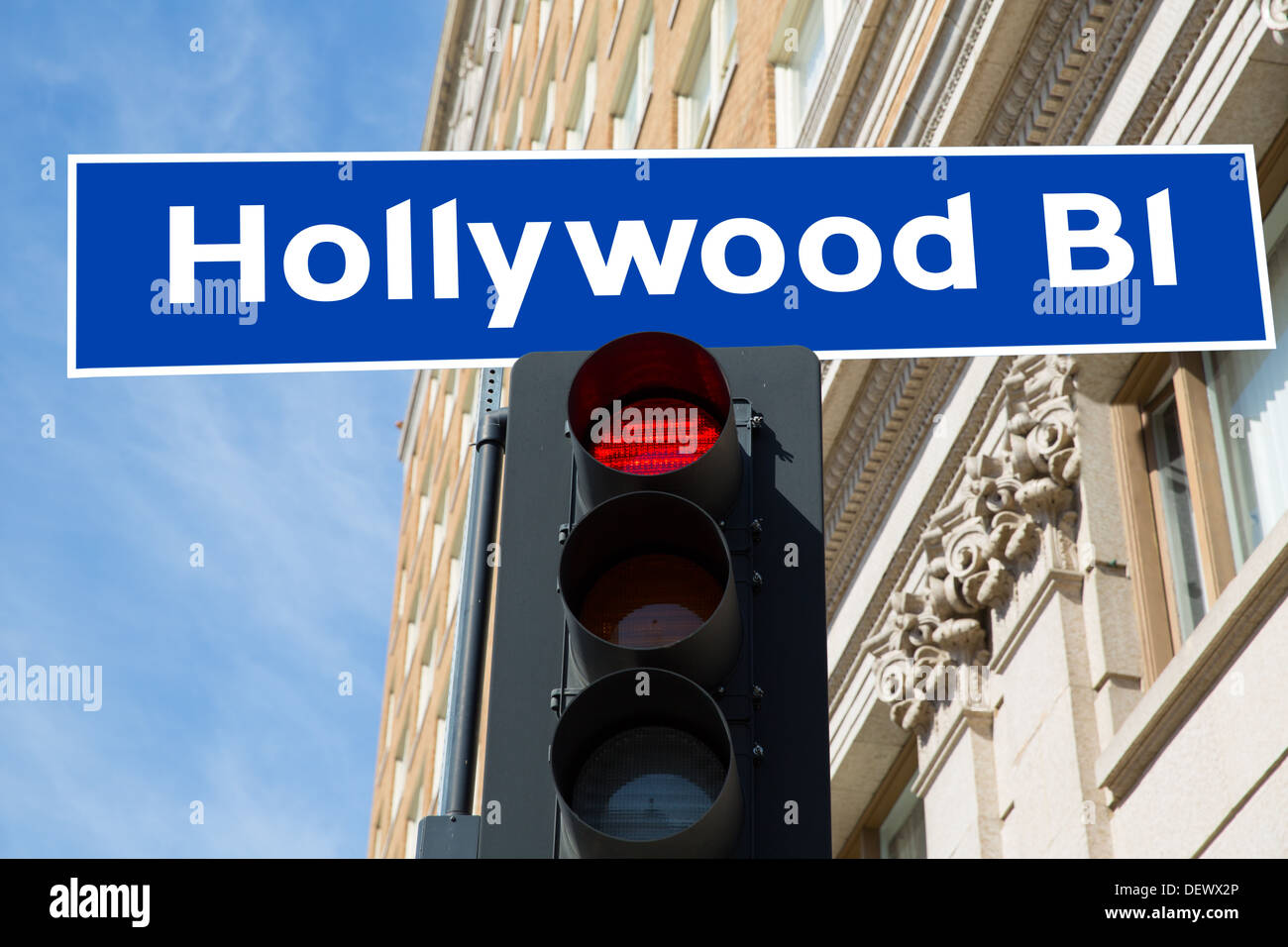 Hollywood Boulevard Rotlicht Zeichen Abbildung auf realen Hintergrund California Stockfoto