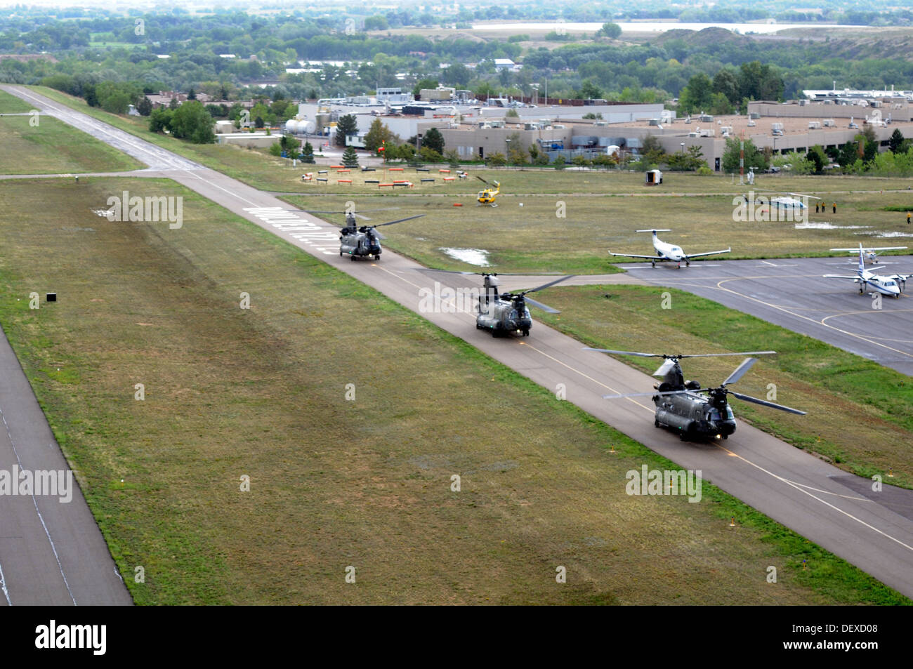 US-Armee Chinook-Hubschrauber, der 2. zugewiesen, General Support Aviation Battalion, 4. Combat Aviation Brigade, 4. Infanterie Stockfoto