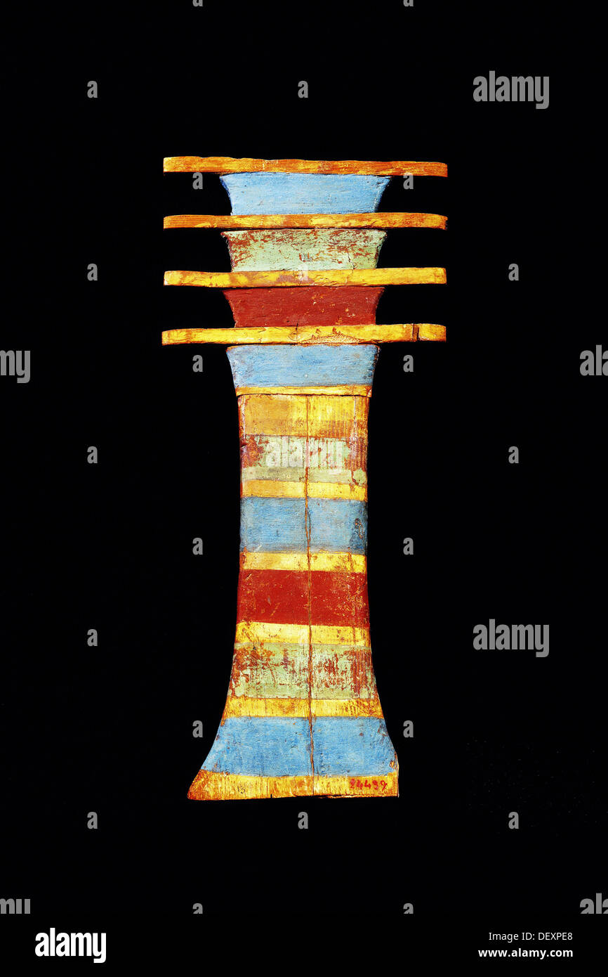 Djed-Pfeiler, rätselhafte Hieroglyphe und Amulett Osiris´ Rückgrat und Auferstehung verbunden. Ägyptisches Museum. Ägypten Stockfoto