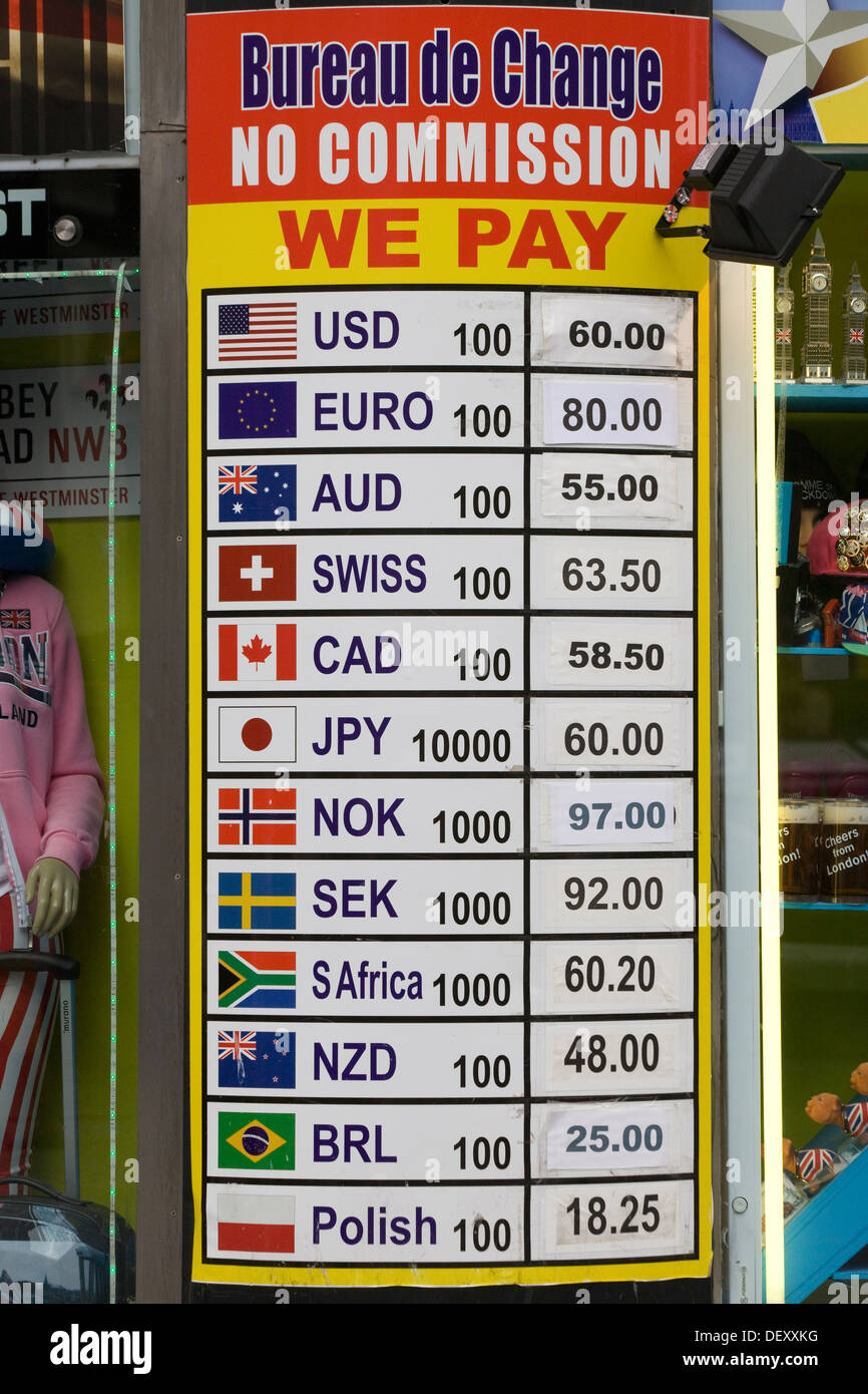 Bureau De Change Exchange Currency-Board Stockfoto