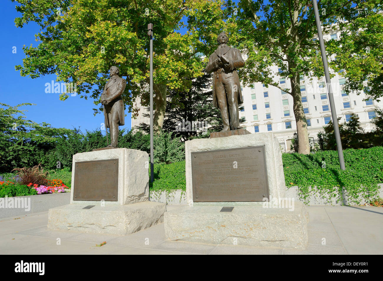 Statuen von Hyrum Smith und Joseph Smith, Gründer der Kirche Jesu Christi der Heiligen der letzten Tage, Temple Square Stockfoto