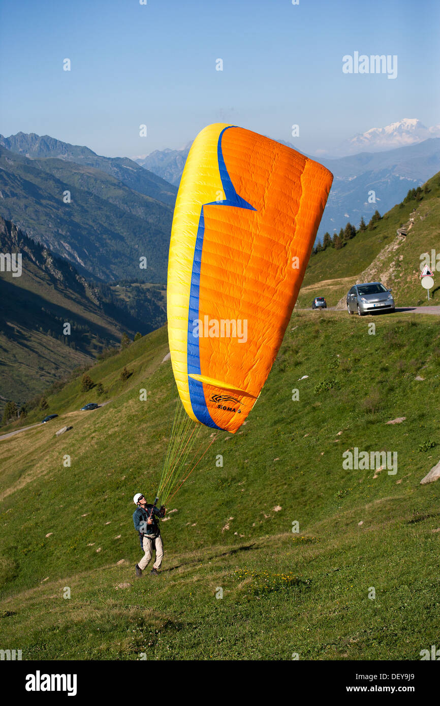 Vallee du Glandon Drachenfliegen Rhone-Alpes Frankreich Stockfoto