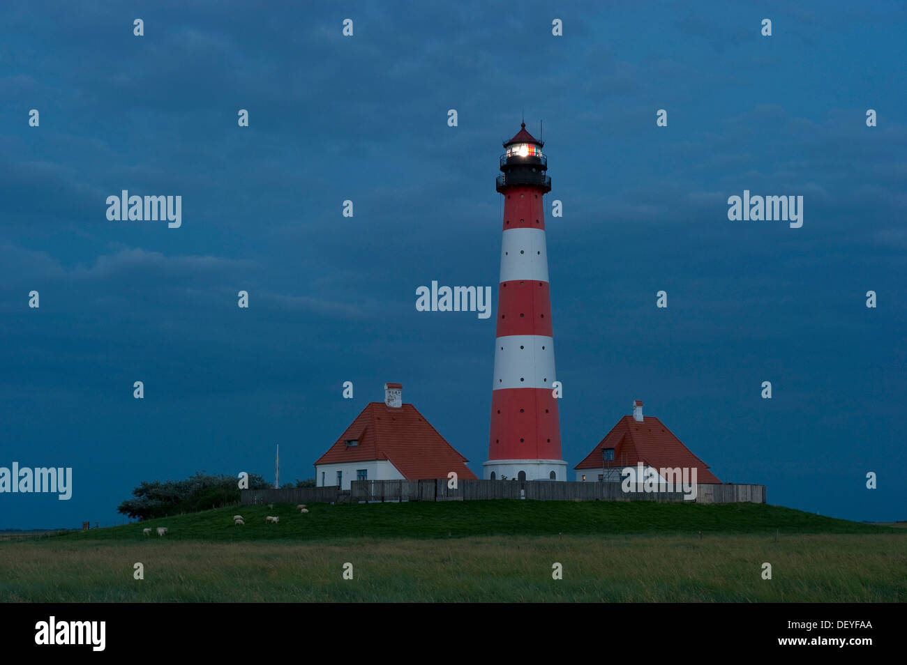 Leuchtturm, Nachtszene, Westerheversand, Westerhever, Eiderstedt, Norden Frisia, Schleswig-Holstein, Deutschland Stockfoto