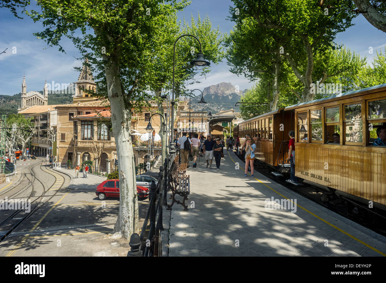 Schmalspurbahn am Bahnhof, Soller, Mallorca, Balearen, Spanien Stockfoto