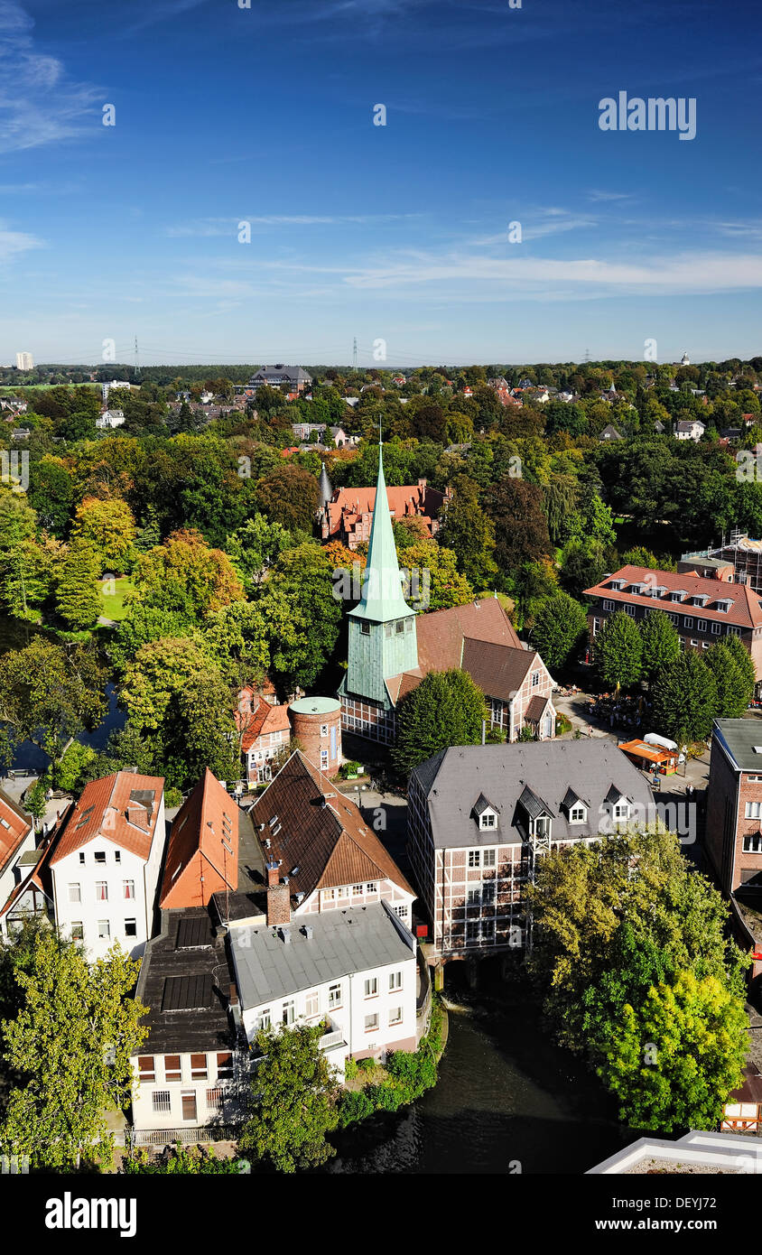 Luftaufnahme des Bergdorfes, Hamburg, Deutschland, Europa, Luftaufnahme von Bergedorf, Deutschland, Europa Stockfoto