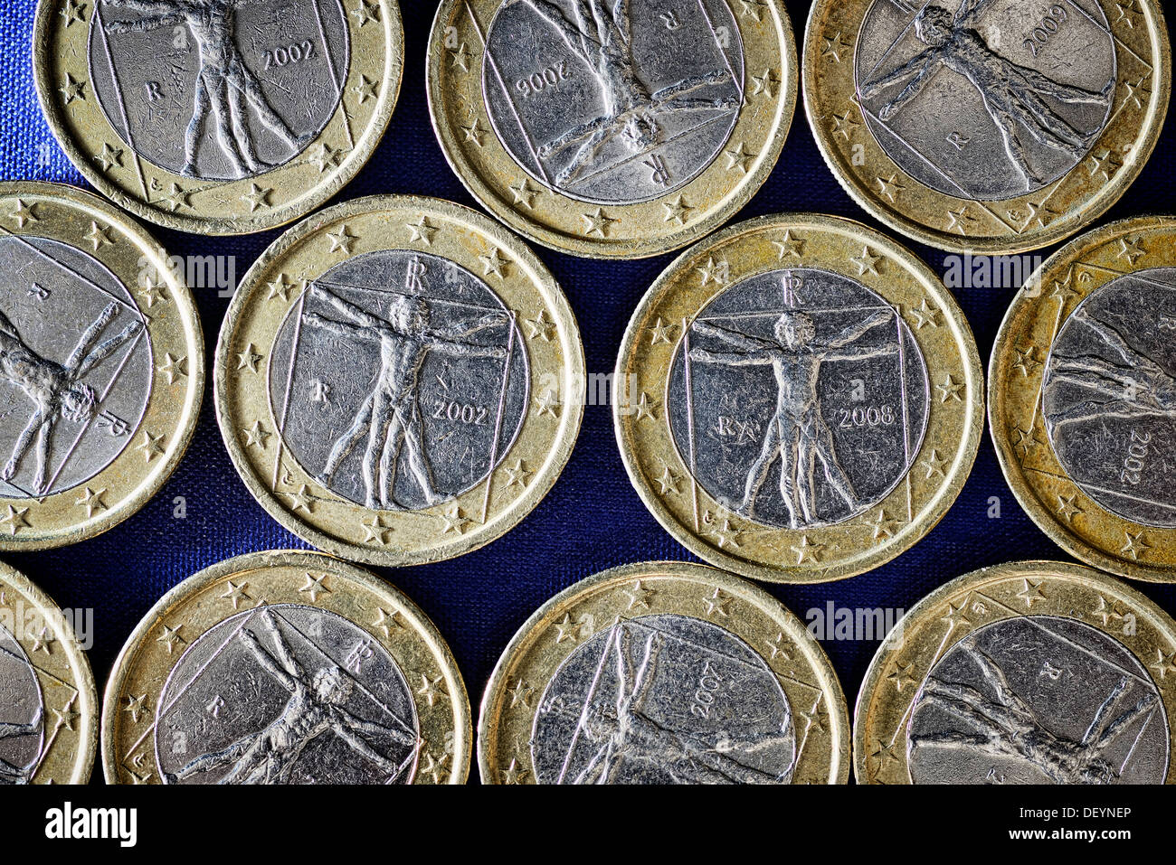 Italienische Euromünzen, Schuldenkrise in Italien, Italienische Euromünzen, Schuldenkrise in Italien Stockfoto