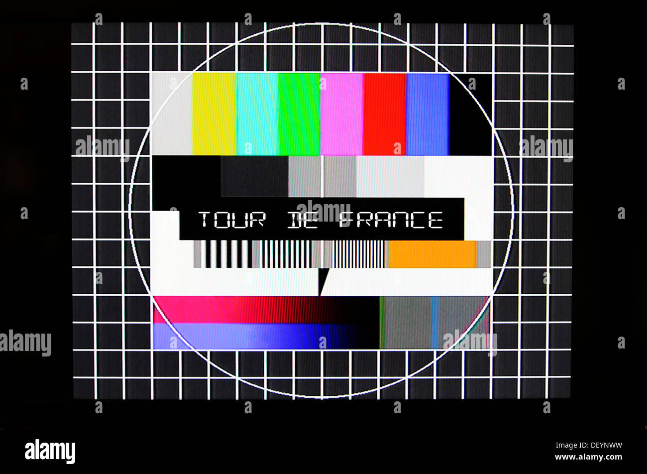 TV-Testbild mit Schriftzug symbolisches Bild für keine live-Übertragung der Tour de France Tour de France Stockfoto