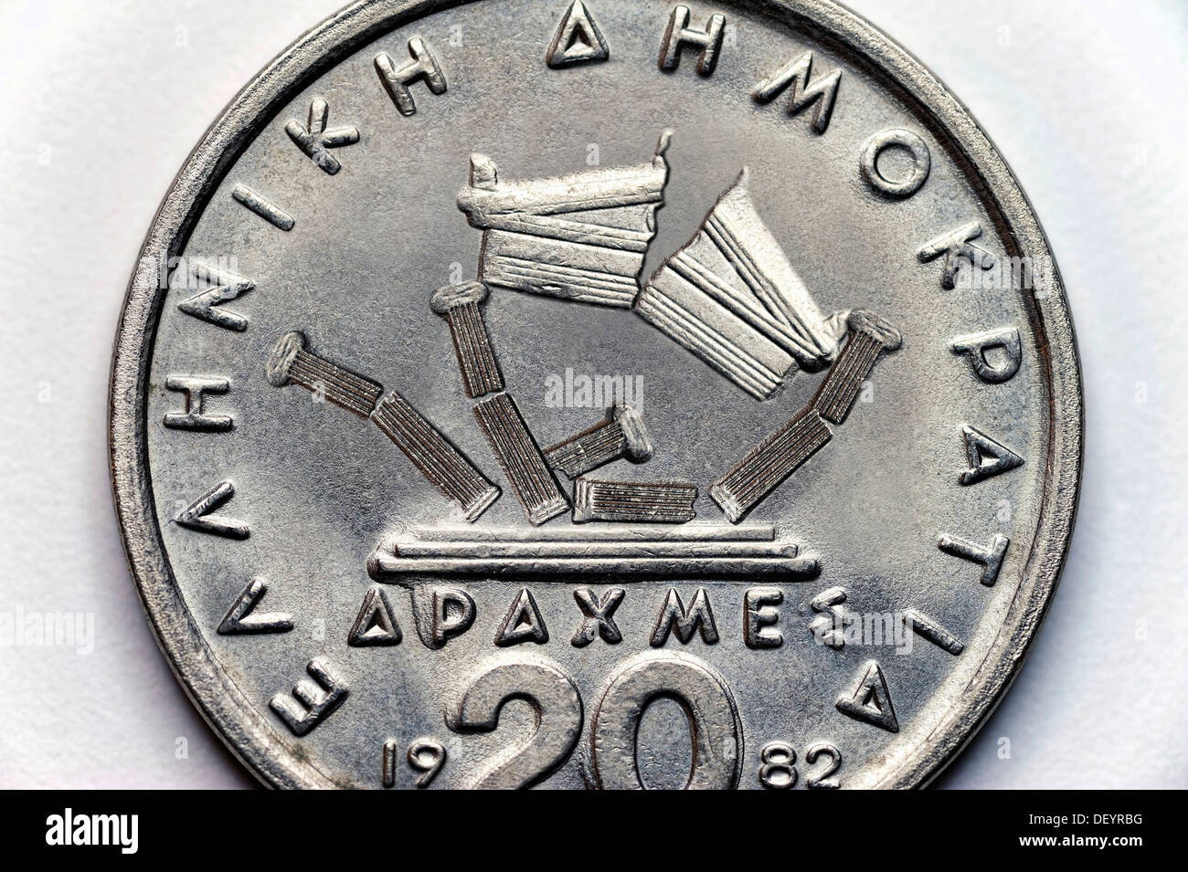 Griechische Drachme mit einstürzenden Akropolis, symbolisches Bild der möglichen griechischen Euro beenden Stockfoto