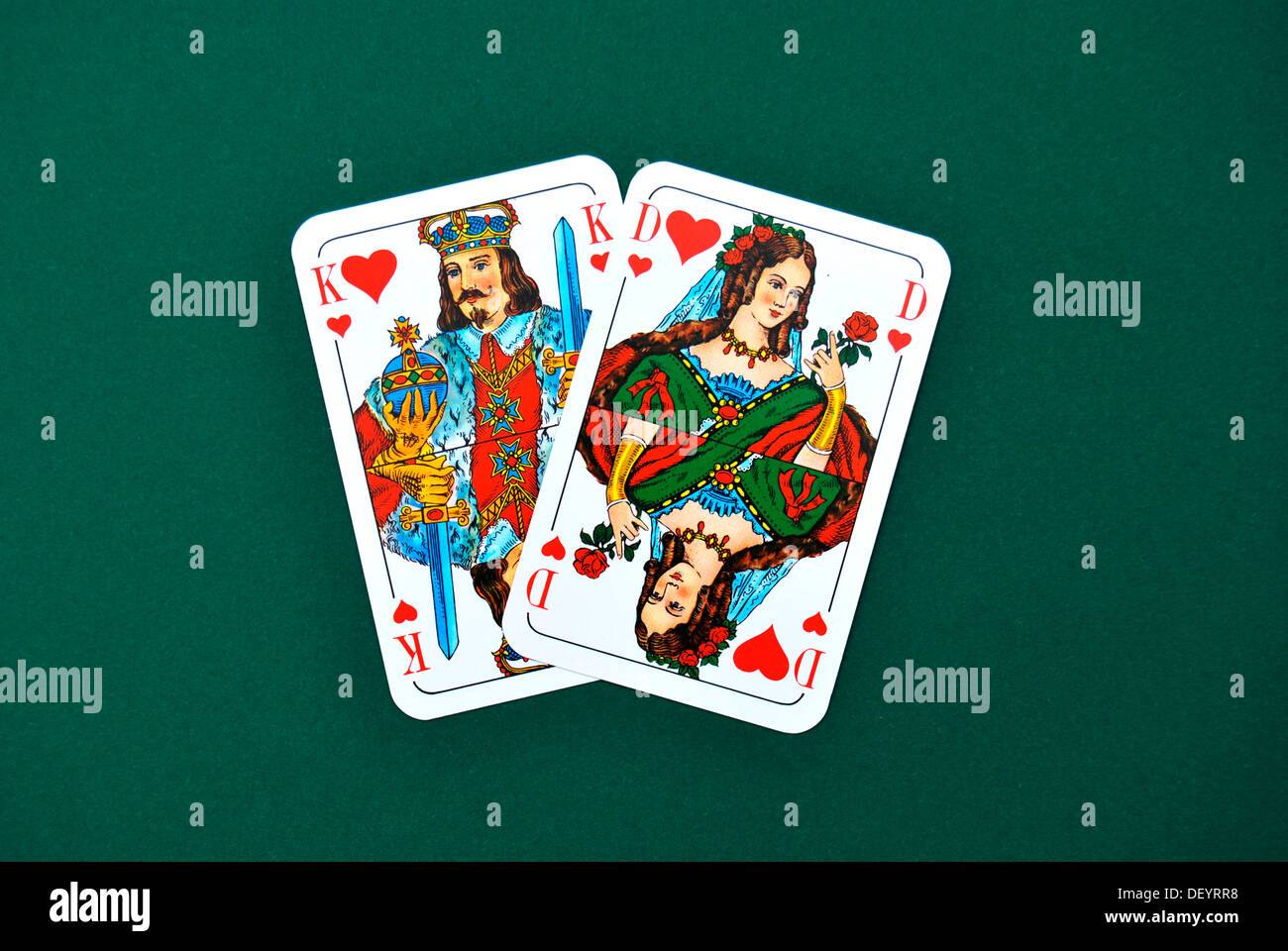 Spielkarten, King und Queen of Hearts, paar Stockfoto