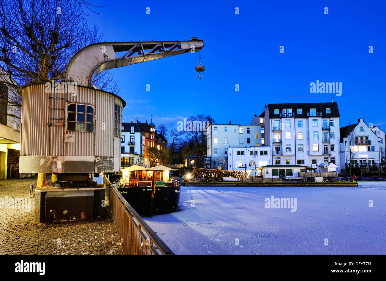 Serrahn-Hafen in Bergedorf im Winter, Hamburg Stockfoto
