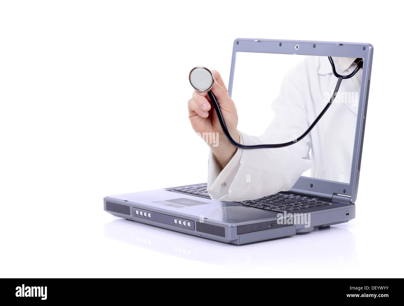 Online-medizinische Hilfe isoliert auf weißem Hintergrund Stockfoto