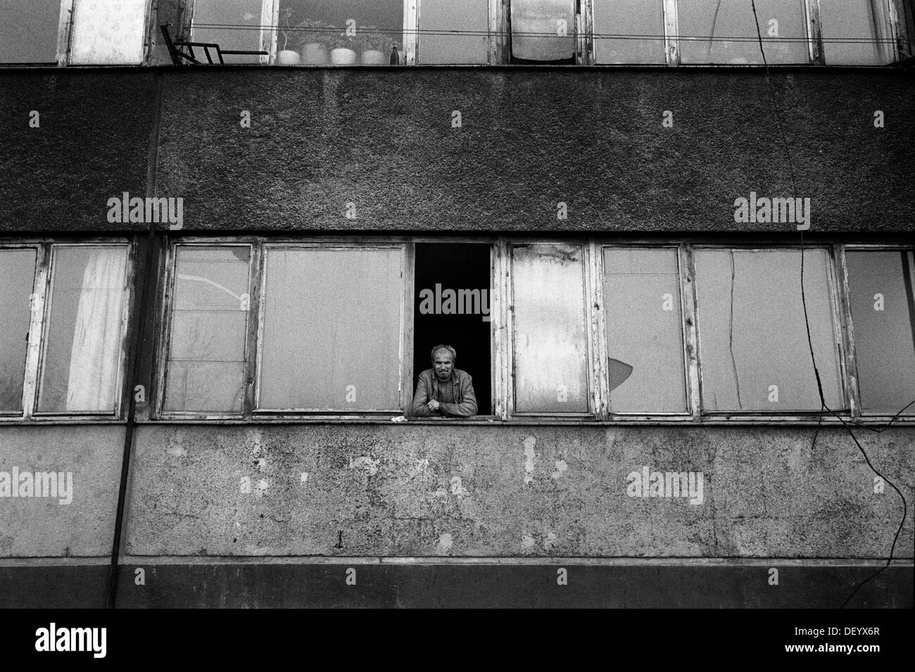 Arbeiterwohnungen am Stadtrand von Sophia, Bulgarien. April 1989 Stockfoto