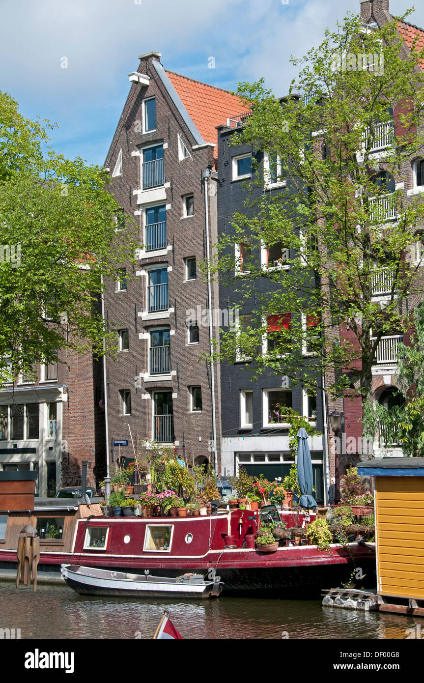 Brouwersgracht Haus Boot Amsterdam Niederlande Stockfoto