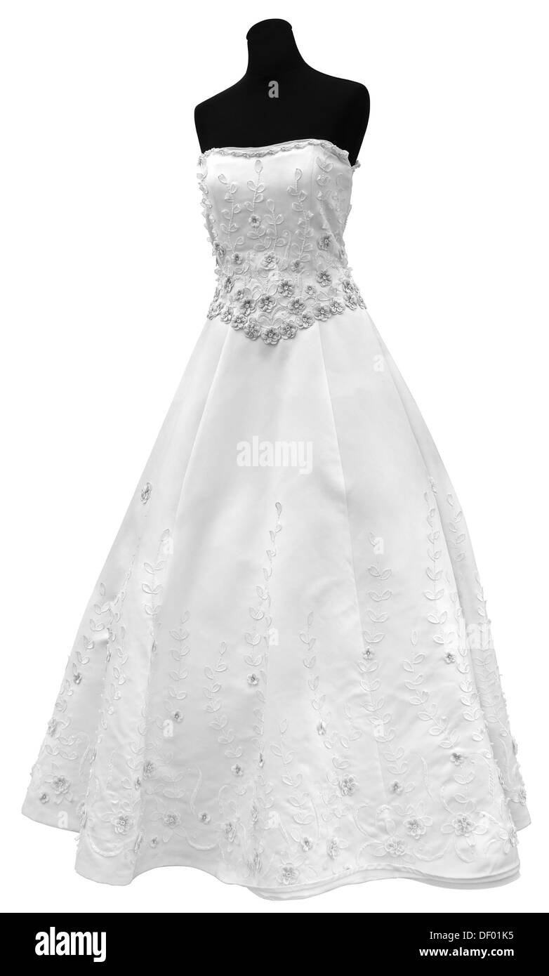 Schöne und moderne weißes Brautkleid, isoliert auf weißem Hintergrund Stockfoto