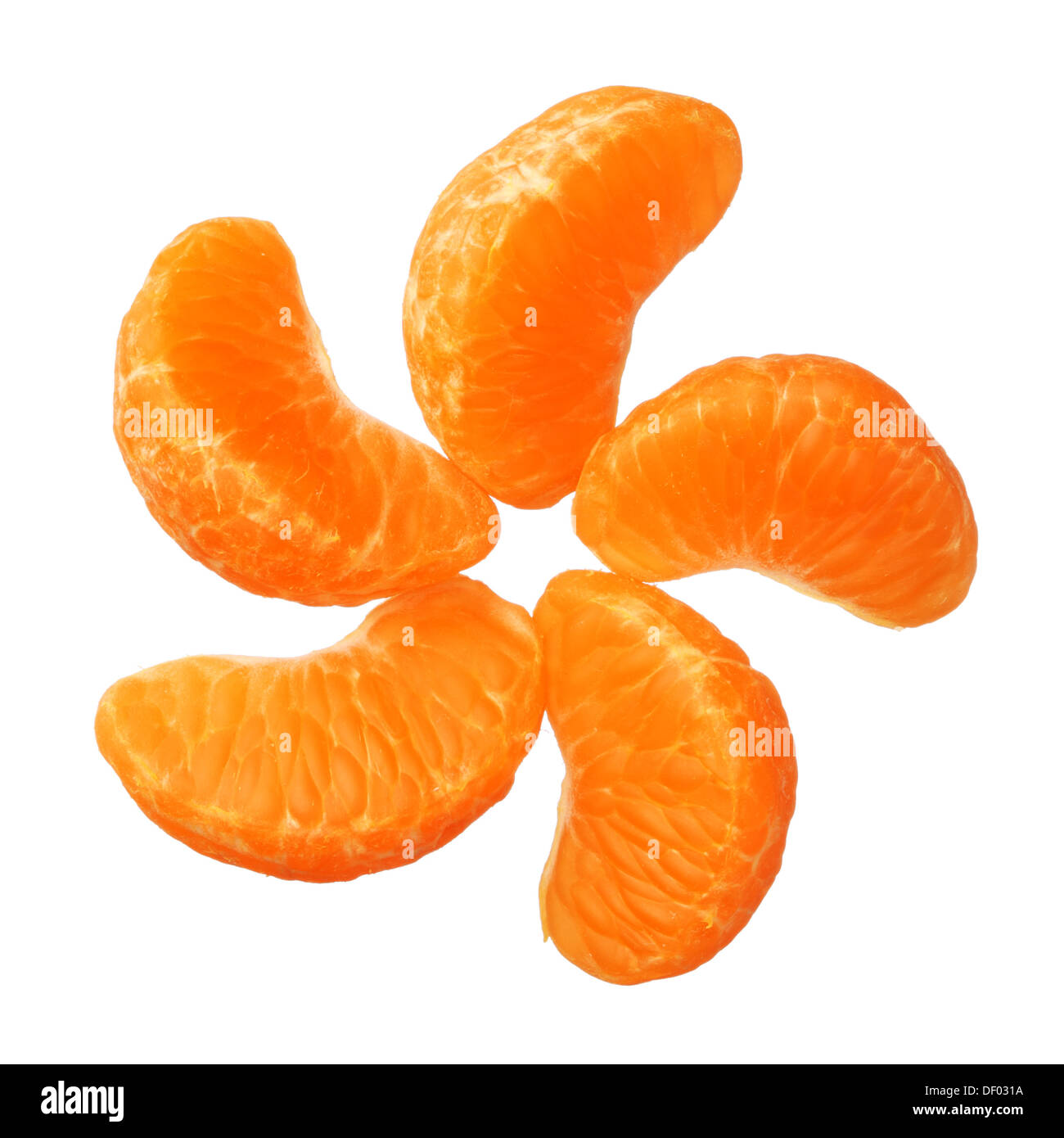 Clementinen Mandarinen Segmente isoliert auf weißem Hintergrund Stockfoto